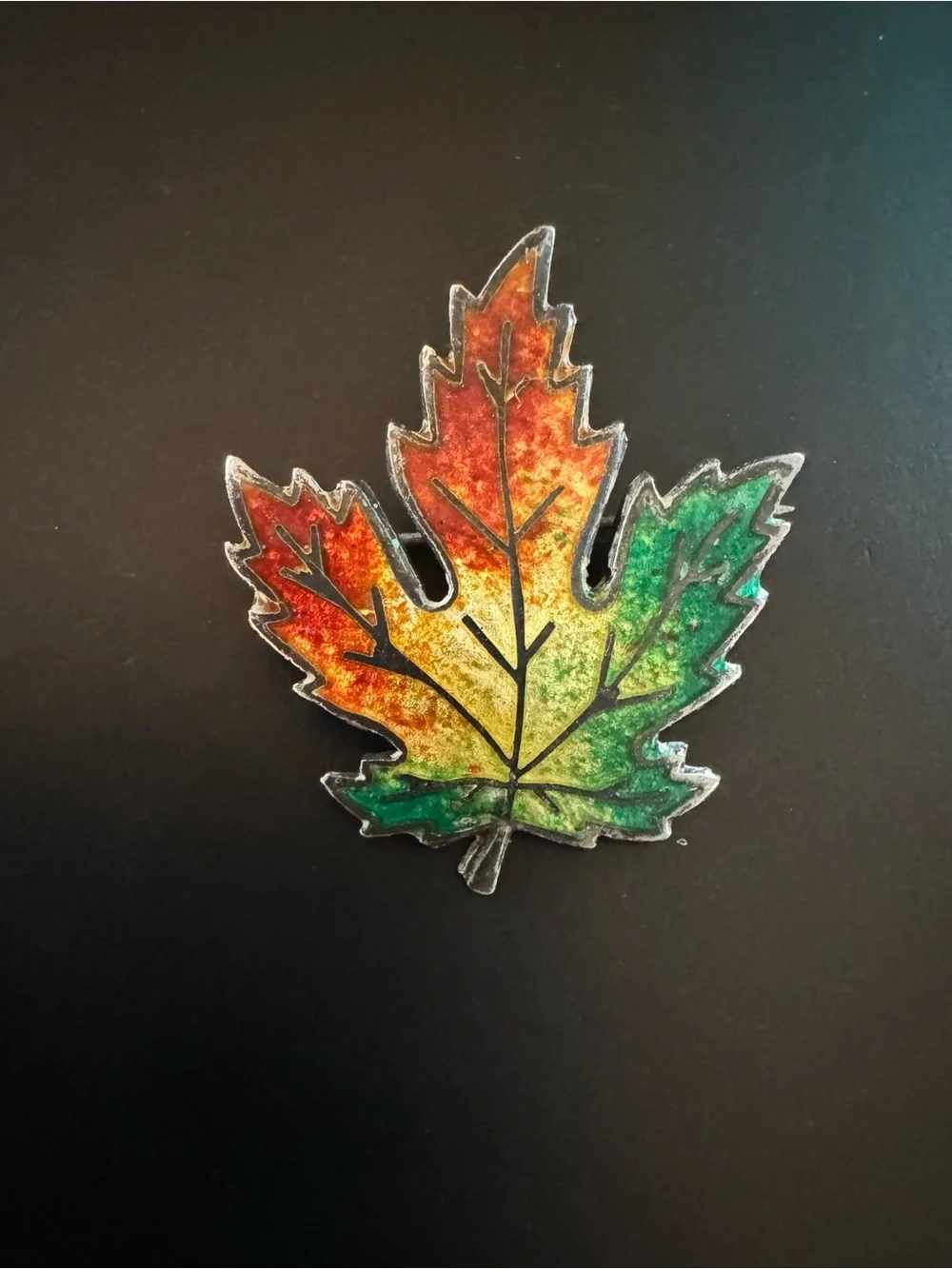 Antique Sterling Silver Enamel Maple Leaf Brooch - Fall Autumn - Vintage Pin